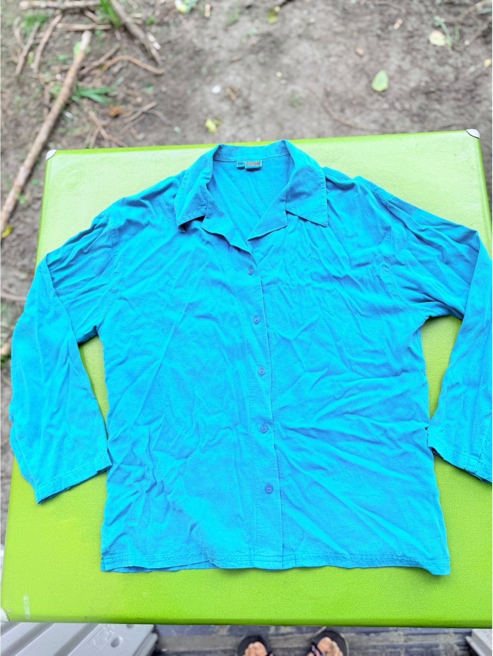 Vintage teal Tianello hand painted shirt/shacket